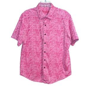 Robert Graham 100% Cotton Pink/White Paisley Jacquard Short Sleeve Shirt Size L